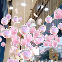  Tanabata decoration layout Valentines Day jewelry store ceiling creative hanging transparent ball ceiling net red hollow ball