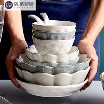 LO GULEYA ceramic bowl tray gold edge cutlery soup bowl noodles bowl single net red ins rice bowls chopsticks dish home