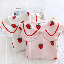 Autumn moonwear air layer cotton thickened cotton cotton pajamas pregnant women with fat 200 jin postpartum lactation doll collar