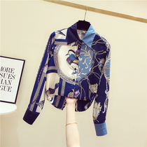 South Korea Retro Port Blizzard Spinning Printed Shirt Woman Spring Autumn 2021 New Korean Version Loose Design Sensation