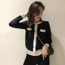 Womens spring and autumn tops small incense knitted cardigan jacket loose foreign short shawl black outside