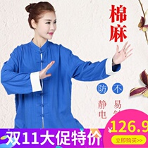 tai ji fu men long-sleeved spring and autumn linen cotton Tai Chi middle-aged martial arts lian gong fu new exercises fit the costume