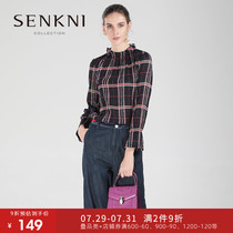 SENKNI Shengkoni new shopping mall with the same commuter fashion elegant retro plaid long-sleeved chiffon shirt