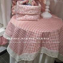  Small red grid beige lace square tablecloth Pastoral tablecloth tablecloth pure cotton table cloth can be set color size