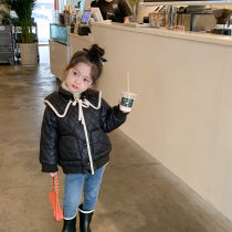 Girls turn in black cotton clothing 21 Winter Korean version Childrens baby girl Soft Rhombus Crash-Lace Warm Coat