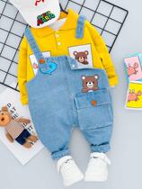 Male baby spring and autumn suit Handsome bib pants two-piece set of childrens foreign style baby children out of clothes Boys autumn clothes