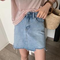 Hong Kong counter high waist woolen denim skirt skirt skirt skirt hipster simple academic style 2021 summer New