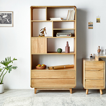 Solid wood bookshelf Living room bookcase Nordic landed multilayer shelve book room Bedroom with door wood lockers partition