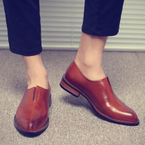 Mens set foot pointy shoes Inlen retro casual leather shoes hair stylist shoes mens Korean version Trend 100 hitchhiking individuality single shoes