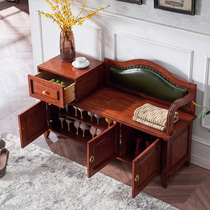 American Solid Wood Changing Shoes Stool Home Doorway Storage Stool Backrest Multifunctional Containing Sitting Shoe Cabinet Entrance To The House Wearing Shoes Stool