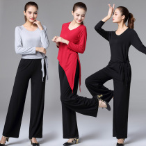 Square dance costume spring new womens suit long sleeve dance suit gym dance dress yoga dress womens beveled edge