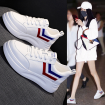 Inside heightening small white shoes women 2022 spring new 100 lapped thick bottom matching dresses spring dinghy genuine leather casual shoes