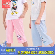  Three shots skin-soothing childrens mid-pants Mickey Minnie stretch cotton mid-pajamas New mens and womens childrens home casual mid-pants