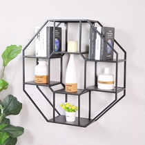 Iron shelf wall hanging retro creative wall bookshelf partition background wall lattice living room decoration display stand