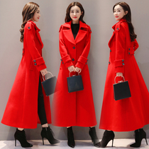 Wool coat womens long over-the-knee 2020 autumn and winter new Korean slim-fit big red popular wool coat