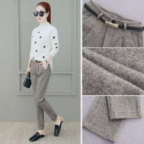 Hairy Haren pants women loose autumn and winter New 2021 casual high waist straight beige small feet flower bud radish pants