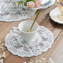 Cup cushion dining cushion French style lace retro round home vase cushion tea tray anti-dust cloth art embroidered decorative table cloth cushion