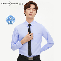 Professional door autumn mens shirt long sleeve thin business non-iron anti-wrinkle blue Korean handsome slim fitting white shirt