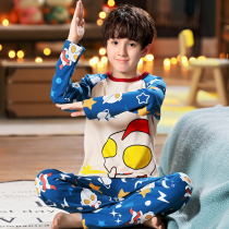 Ottman Superman pure cotton pyjamas spring autumn season long sleeve winter style boy to step up overweight child gaFat childs home clothes