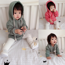 South Korea Custom Baby Autumn Winter Pure Color Tide Clothing Plus Suede Khaclothes Baby Conjoined Clothes Year-olds Male And Female Warm