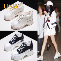 Small White Shoes Women 2021 Spring New Korean Version Pine Pastry Heel 100 Hitch Fashion Genuine Leather Sport Casual Thick Bottom Women Shoes