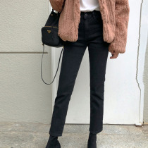Hong Kong 2022 spring new black jeans female loose with high waist display slim plus 90% smoke pipe straight drum pants