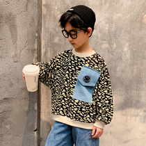 Boys clothes spring and autumn 2021 new large childrens long sleeve base shirt Korean version of tide handsome foreign childrens coat