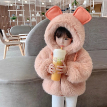 OKAIDI French girls autumn winter sweater children princess foreign piste jacket female baby gush imitation leather grass cotton clothes
