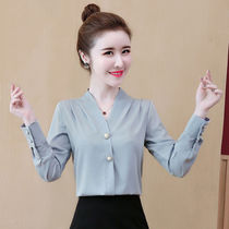 Chiffon shirt women 2021 New Tide Women fashion v neck coat spring season long sleeve foreign style bottoming shirt