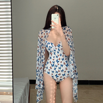 European and American ins style swimsuit womens one-piece gathered sexy backless two-piece gauze fashion hot spring swimsuit retro