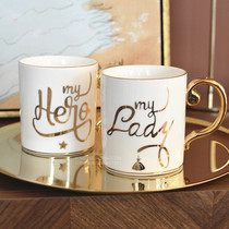Light luxury gold hand lovers English mug creative ceramics office student water Cup wedding gift Cup