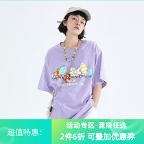 PCMY digital egg chest front printed short sleeve T-shirt blouses hip hop graffiti loose round collar half sleeve lover