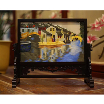 Double-sided embroidery purple sandalwood sunrise water rhyme home decoration ornaments embroidery silk