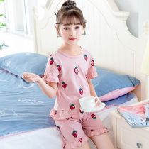 Childrens pajamas Cotton Girls home clothes Cotton childrens short-sleeved baby thin section girls air conditioning suit set summer