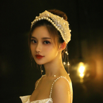 Mengyao bride fashion Pearl mesh hair hoop sequins super fairy beautiful hair belt simple wedding tassel Korean headdress
