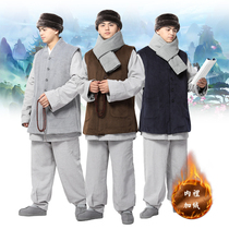 Shangyuan monk suit high warm lining plush button short Jialan gown monk vest outer plush vest
