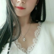 Gold Shop S999 Pure Silver Necklace Woman Lock Bone Japan-ROK Edition Jane about Four Leaf Grass Pendant Mothers Valentines Day