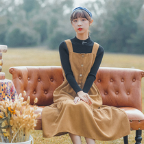 French retro strap skirt womens autumn and winter 2021 new fairy super fairy Sen department medium-long corduroy dress tide