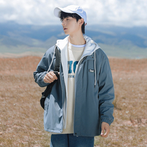 American Tide Brand Fake Two Jacket Mens Hooded Autumn and Winter Loose Dress Casual Clothes Joker Baseball Jacket