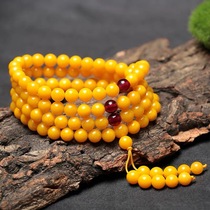 Natural honey wax handstring pendant pendant male and female original mine 108 blood-per-blood-peed chicken oil yellow raw stone amber bracelet Buddha pearl