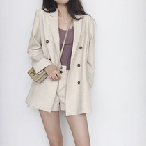 Small suit suit womens 2021 autumn new womens fashion temperament cotton linen shorts small man suit two-piece suit