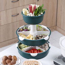  Rotating vegetable rack Rotatable multi-layer hot pot platter drain basket Kitchen vegetable wash basin Household plastic large vegetables