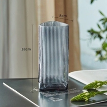 Light luxury vertical strip triangular mouth glass vase wide mouth transparent net red living room ornaments Creative simple Nordic water culture