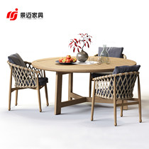 Outdoor casual vine combined solid wooden rope three pieces outdoor open-air balcony teak table and chair garden furniture