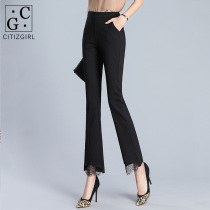 CG micro flared pants womens trousers fashion irregular lace stitching temperament slim slim casual western pants 844