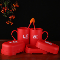 Wedding cup set cartoon couple mouthwash cup red pair wedding supplies dowry festive toothbrush set