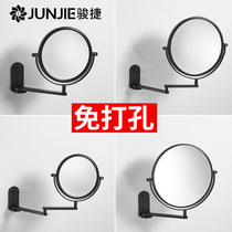  Punch-free bathroom makeup mirror Bathroom wall-mounted hotel black enlarged beauty mirror telescopic folding double-sided mirror