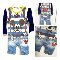 Japanese quality Nissen autumn new baby boy baby strap cartoon fake cotton two-piece jumpsuit climber