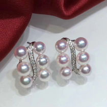 Xinru Japanese Akoya boutique seawater earrings earrings with mirror light 6 beads imported