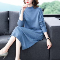 Dress temperament 50-year-old over-the-knee mother plus size womens clothing 2021 new spring and summer cashmere knitted lady